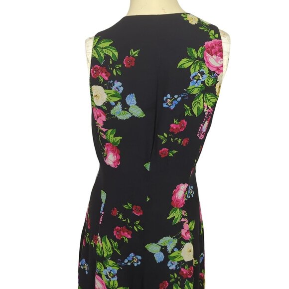 Rickie Freeman for Teri Jon Vintage Silk Dress Sleeveless Floral Colorful Maxi 4 - Picture 7 of 13